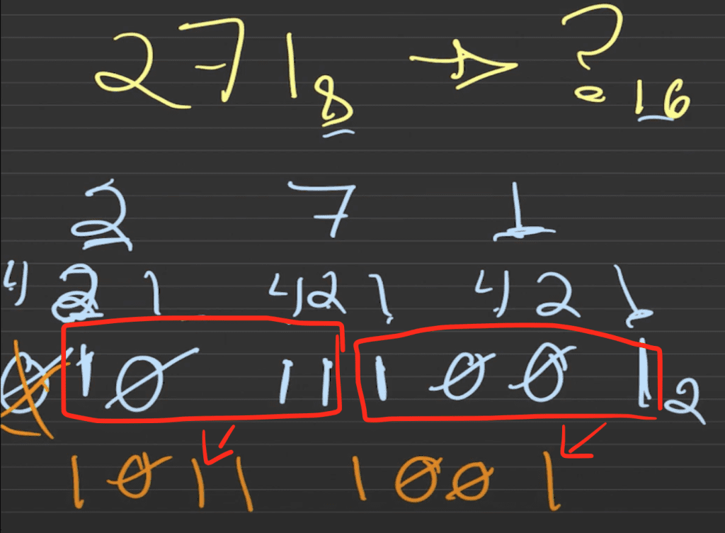 pasar de binario a decimal como paso intermedio para pasar de octal a hexadecimal